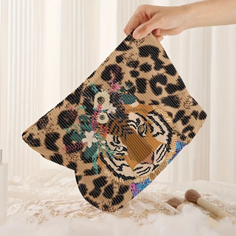 Kosmetiktasche mit Tiger-Leoparden-Print und Reißverschluss