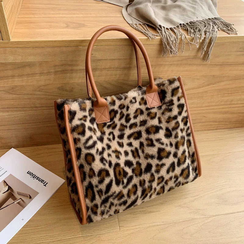 Weiche Plüschtasche für Damen mit Tiermuster