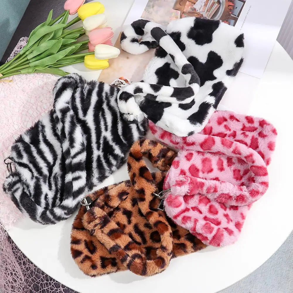 Shoulder Bag Soft Plush Animal Print