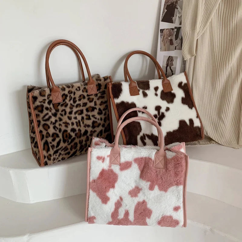 Weiche Plüschtasche für Damen mit Tiermuster