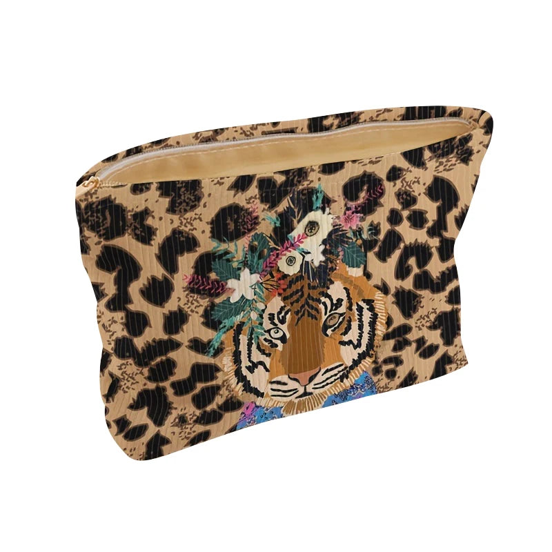 Kosmetiktasche mit Tiger-Leoparden-Print und Reißverschluss
