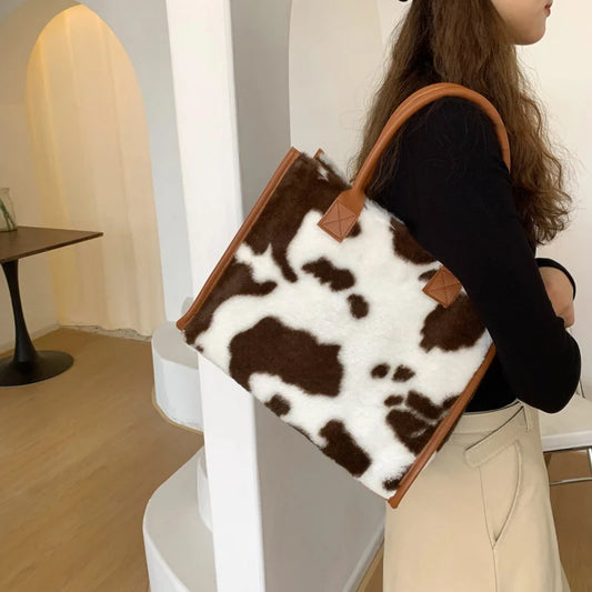 Soft Plush Women Animal Print Bag