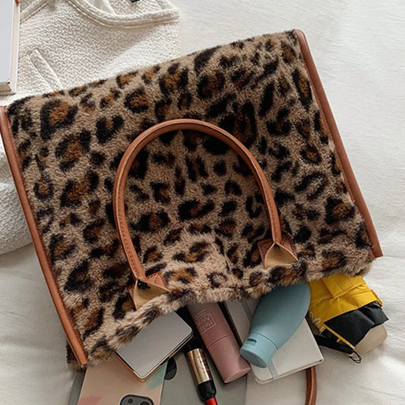 Weiche Plüschtasche für Damen mit Tiermuster