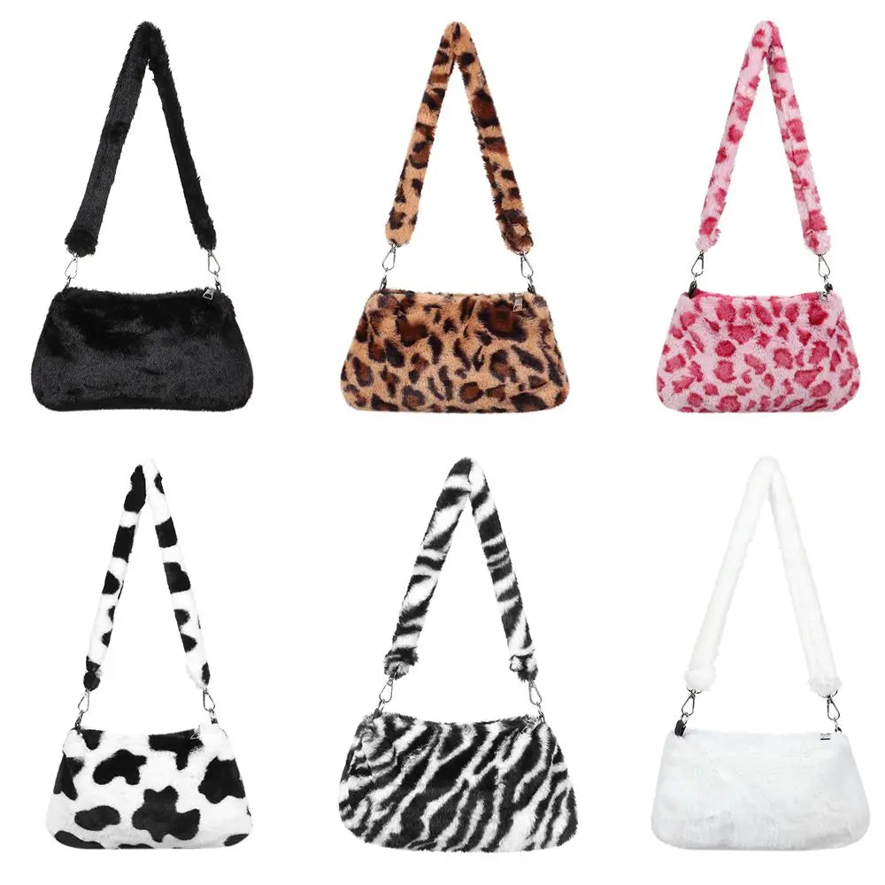 Shoulder Bag Soft Plush Animal Print